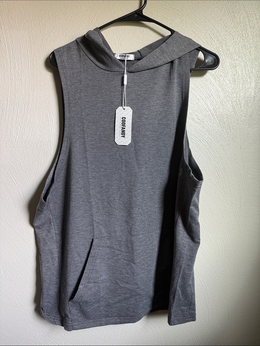 Coofandy Men's Gray Sleeveless Hooded Tank Top